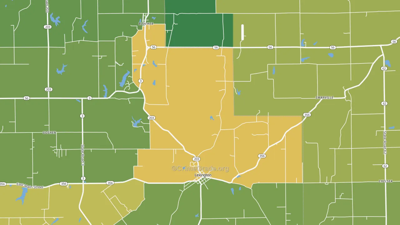 Lexington, IN Map of Drug-Related Crime Rates