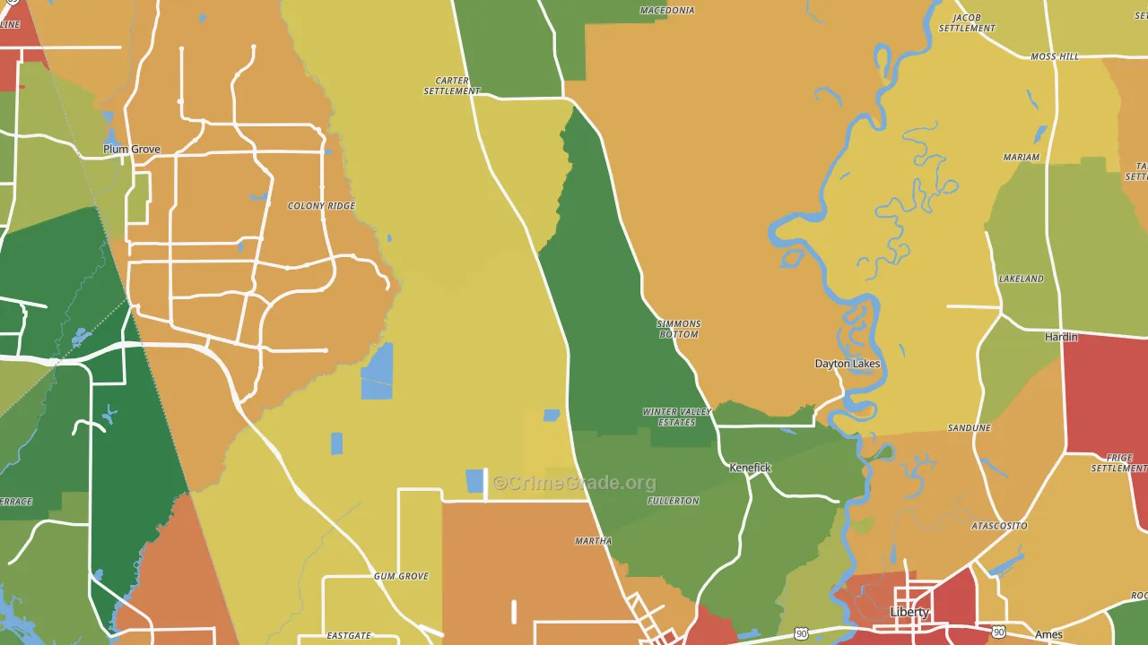 Liberty County, TX Map of Drug-Related Crime Rates