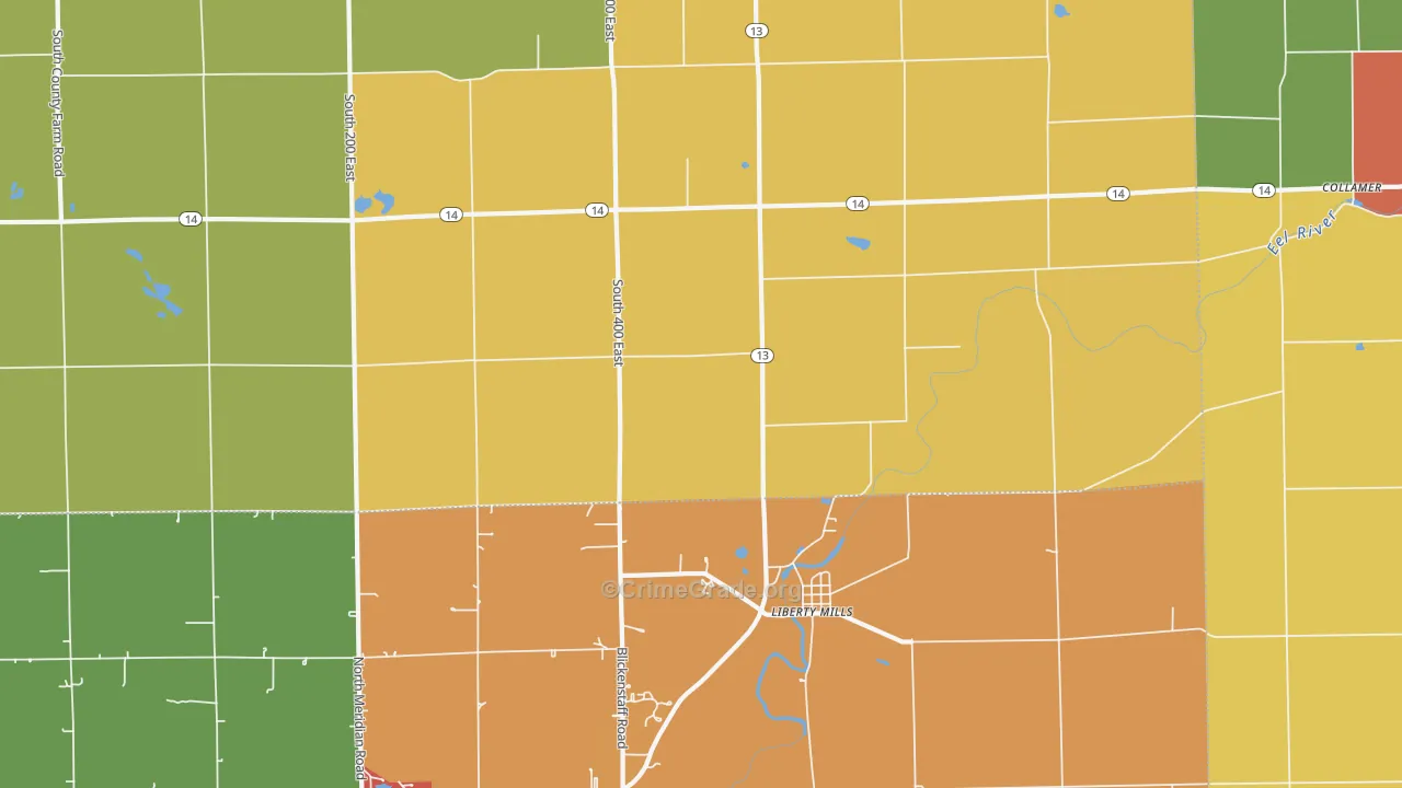 Liberty Mills, IN Map of Drug-Related Crime Rates