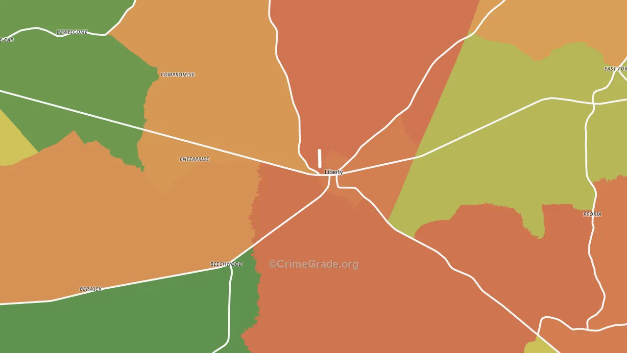 Liberty, MS Map of Drug-Related Crime Rates
