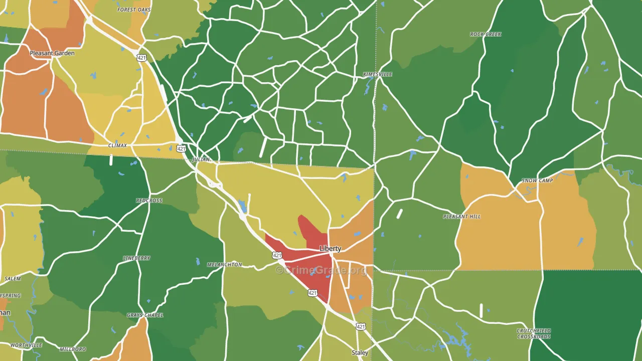 Liberty, NC Map of Drug-Related Crime Rates