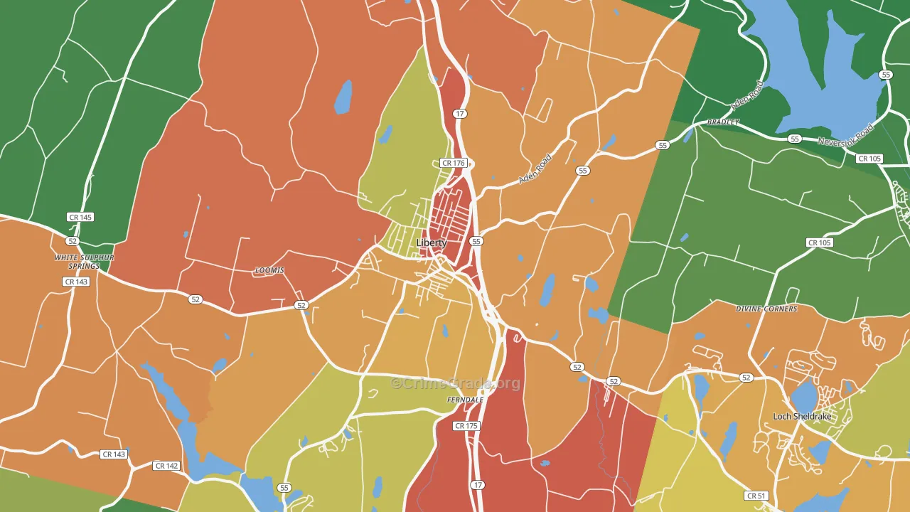 Liberty, NY Map of Drug-Related Crime Rates