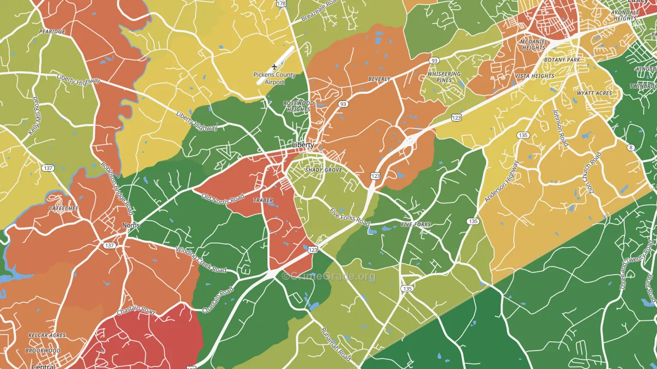 Liberty, SC Map of Drug-Related Crime Rates