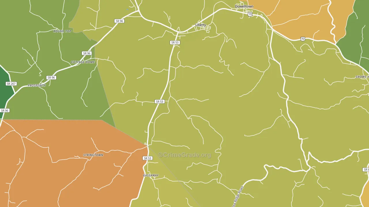 Liberty, TN Map of Drug-Related Crime Rates