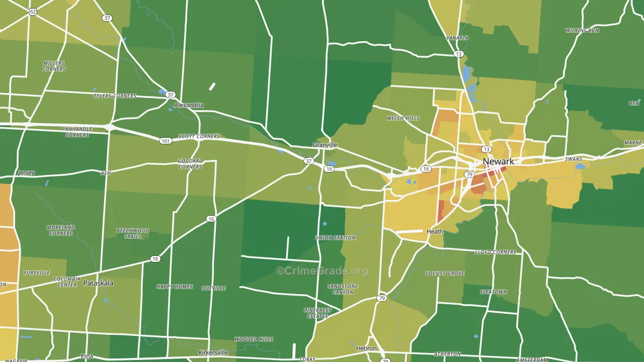 Licking County, OH Map of Drug-Related Crime Rates