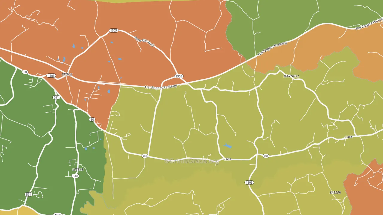 Lida, KY Map of Drug-Related Crime Rates