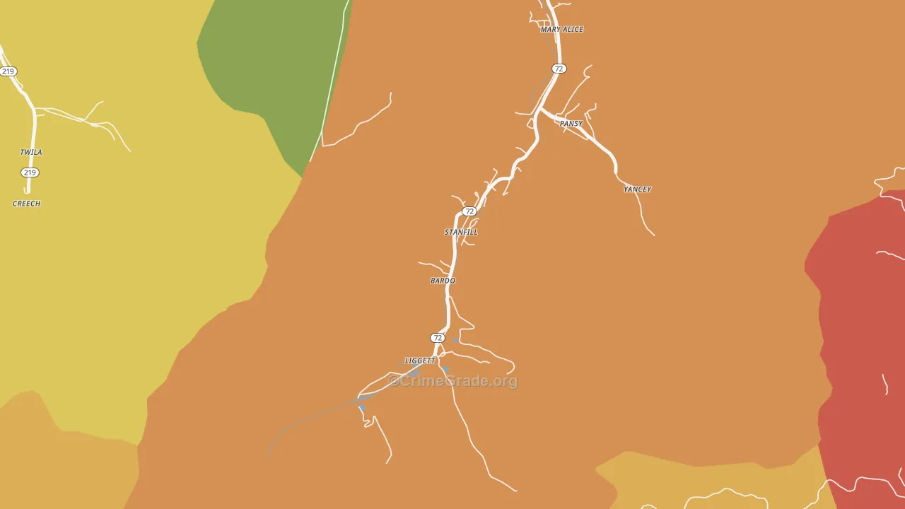 Liggett, KY Map of Drug-Related Crime Rates