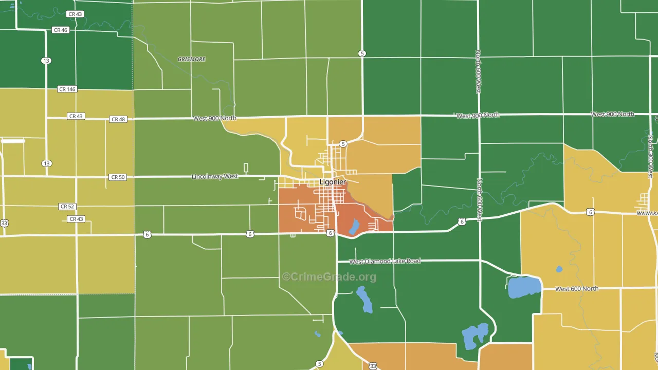 Ligonier, IN Map of Drug-Related Crime Rates