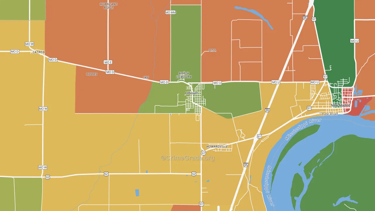 Lilbourn, MO Map of Drug-Related Crime Rates
