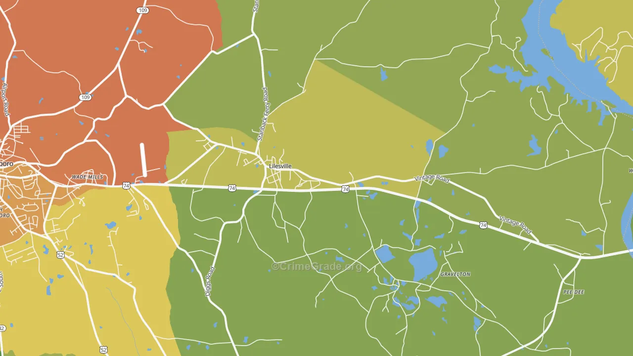 Lilesville, NC Map of Drug-Related Crime Rates