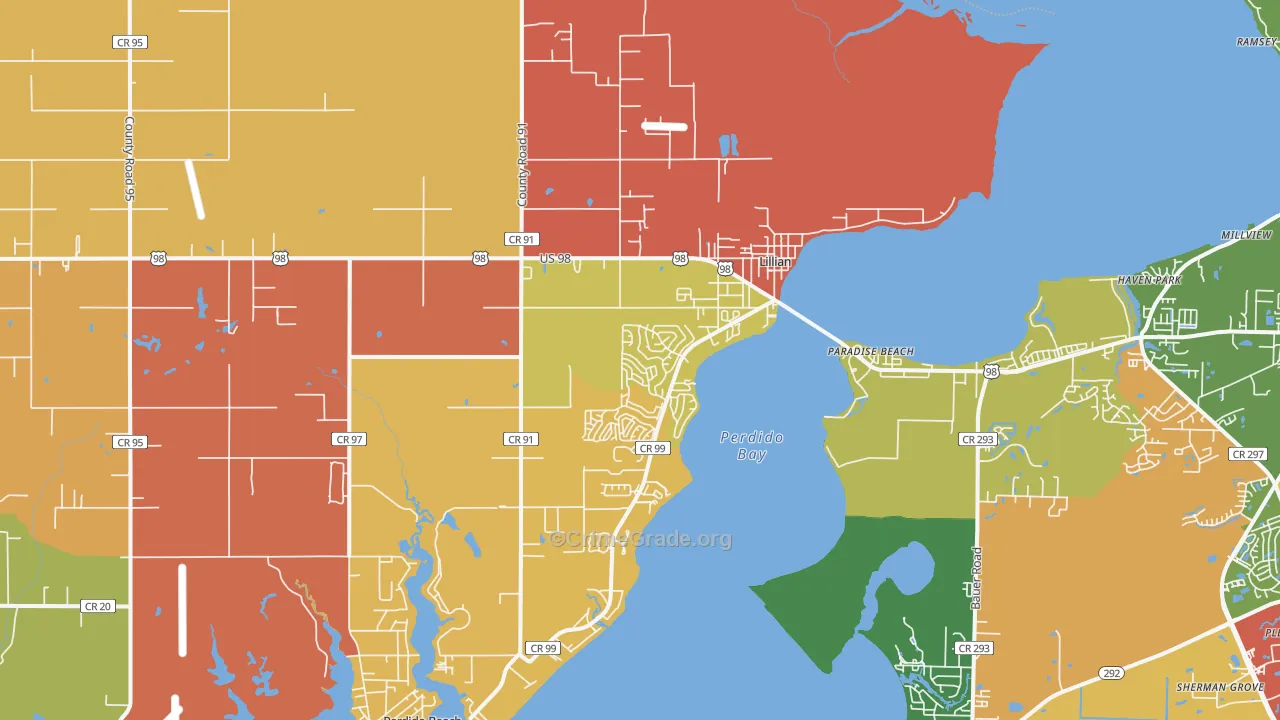 Lillian, AL Map of Drug-Related Crime Rates