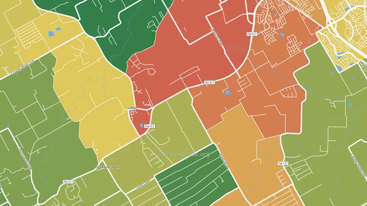 Lillian, TX Map of Drug-Related Crime Rates