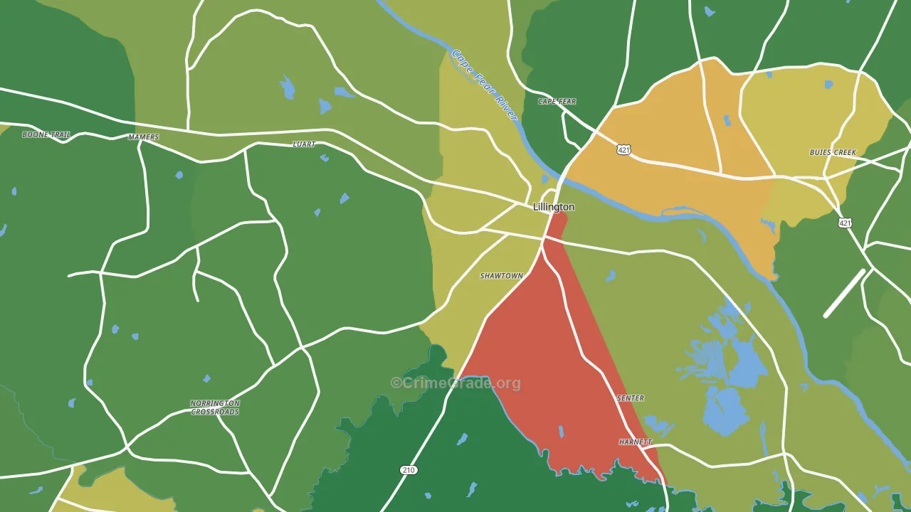 Lillington, NC Map of Drug-Related Crime Rates