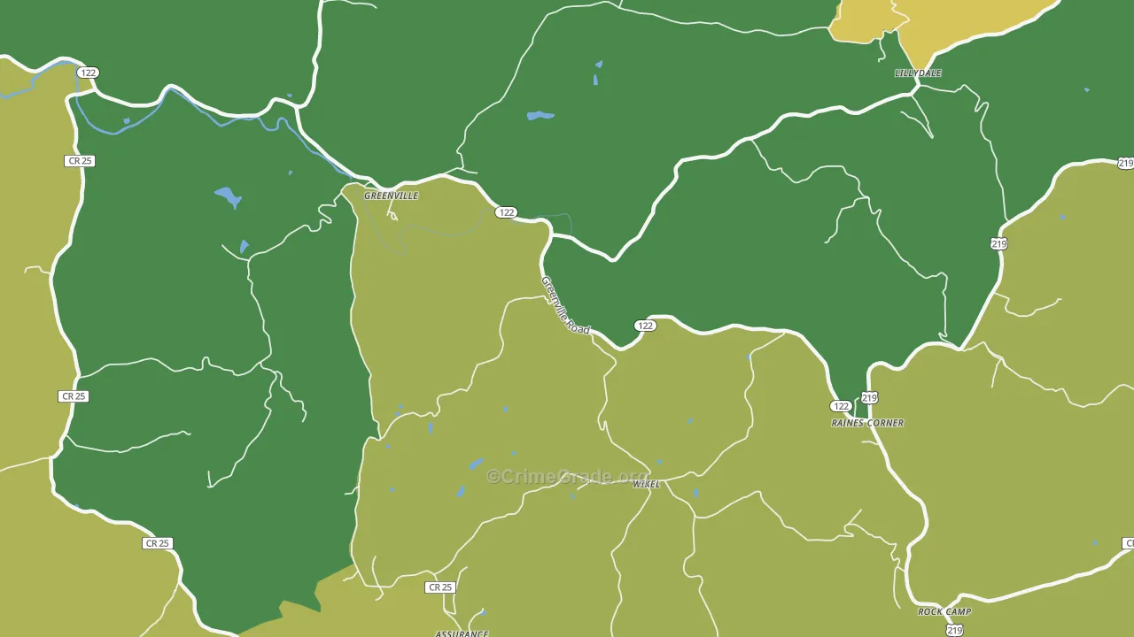 Lillydale, WV Map of Drug-Related Crime Rates