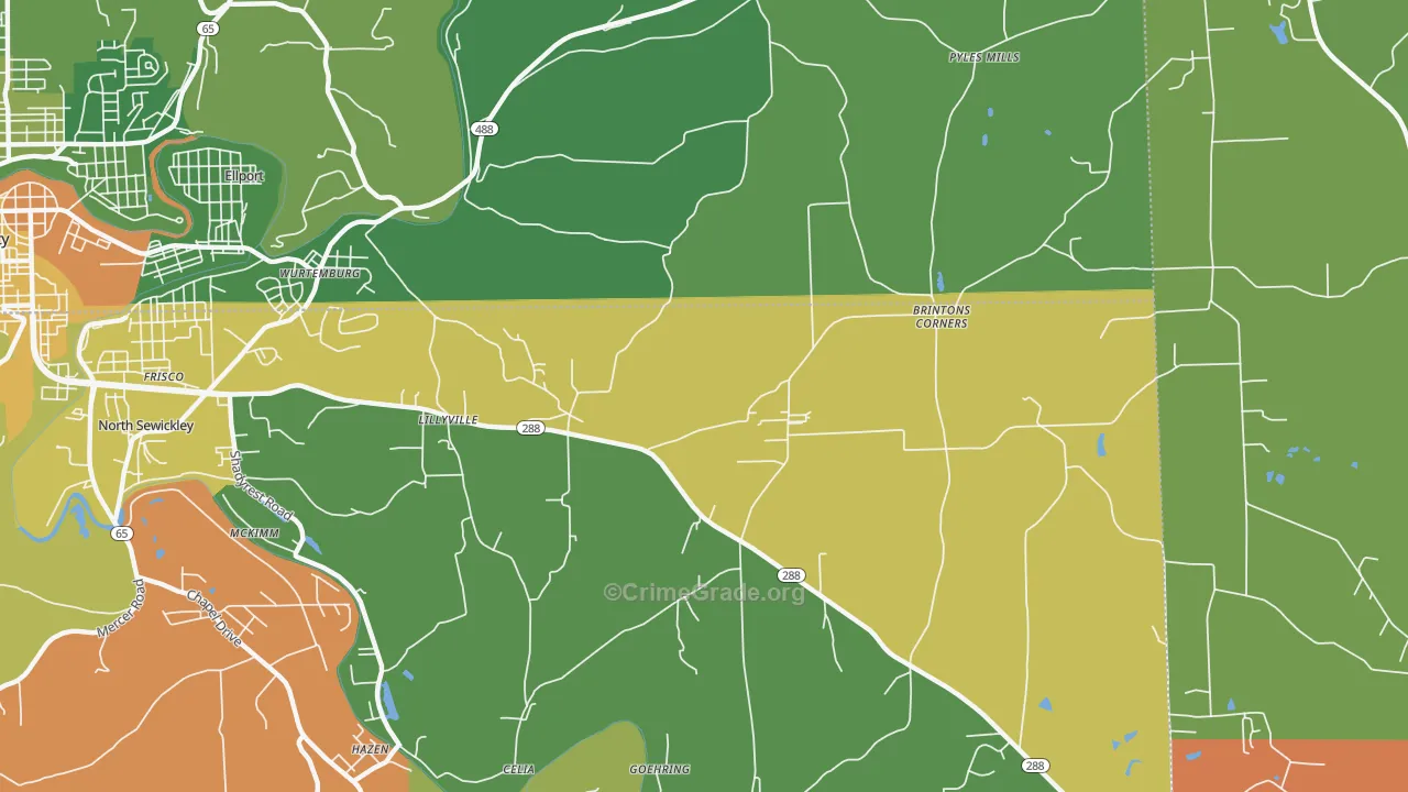 Lillyville, PA Map of Drug-Related Crime Rates