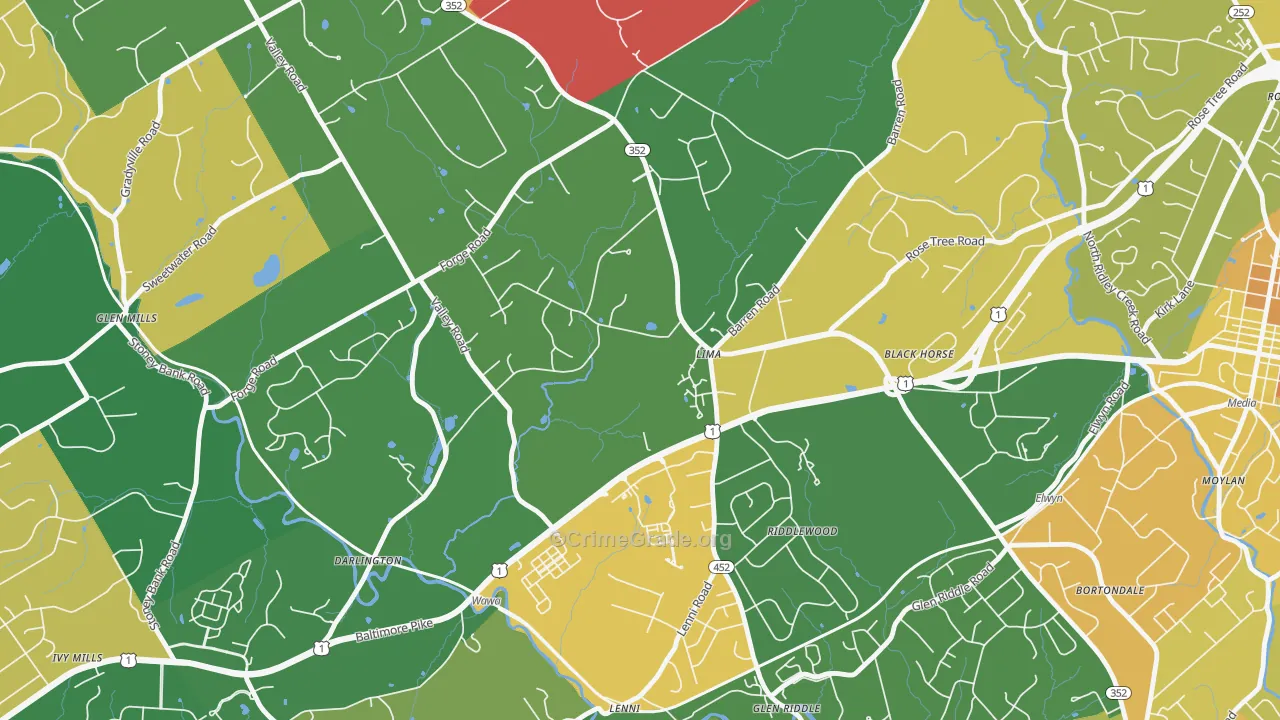 Lima, PA Map of Drug-Related Crime Rates