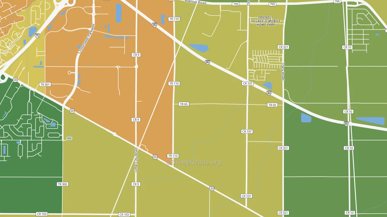 Lime City, OH Map of Drug-Related Crime Rates