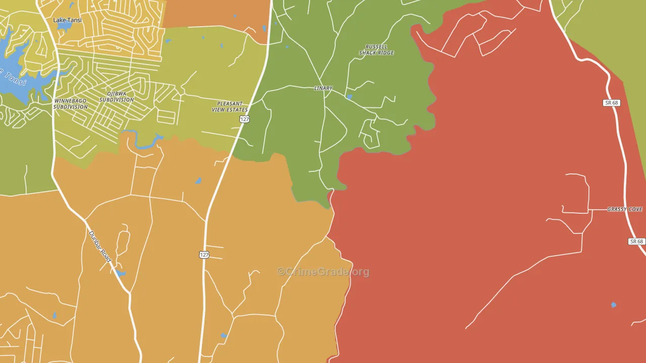 Linary, TN Map of Drug-Related Crime Rates