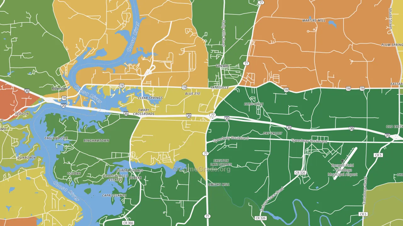 Lincoln, AL Map of Drug-Related Crime Rates