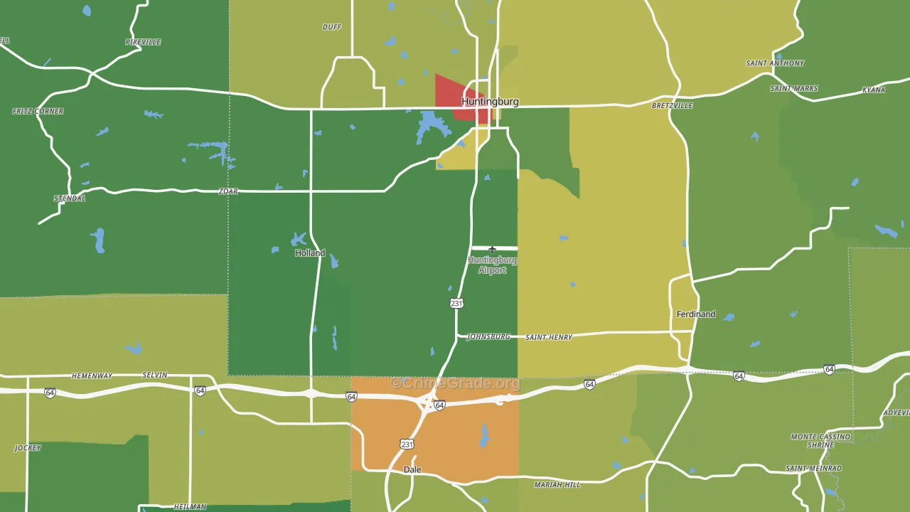 Lincoln City, IN Map of Drug-Related Crime Rates