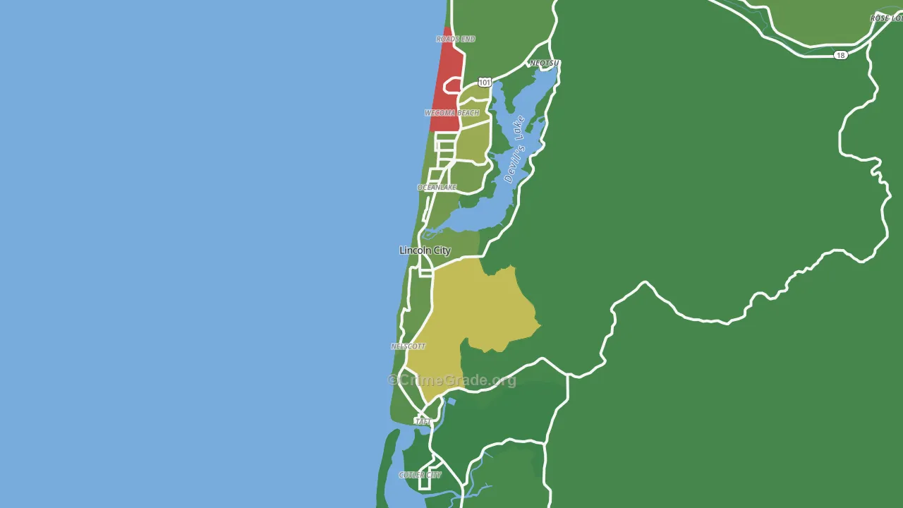 Lincoln City, OR Map of Drug-Related Crime Rates