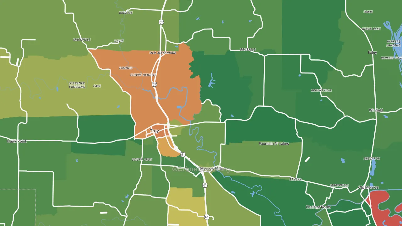 Lincoln County, MO Map of Drug-Related Crime Rates