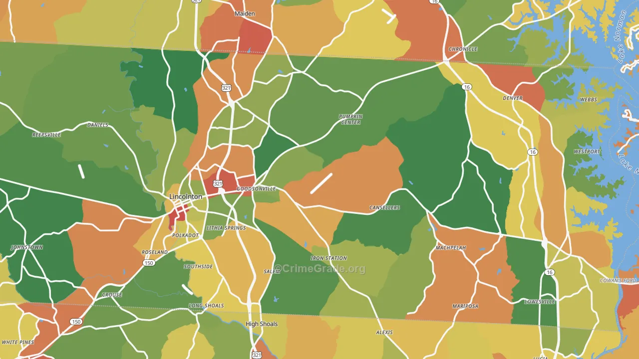 Lincoln County, NC Map of Drug-Related Crime Rates