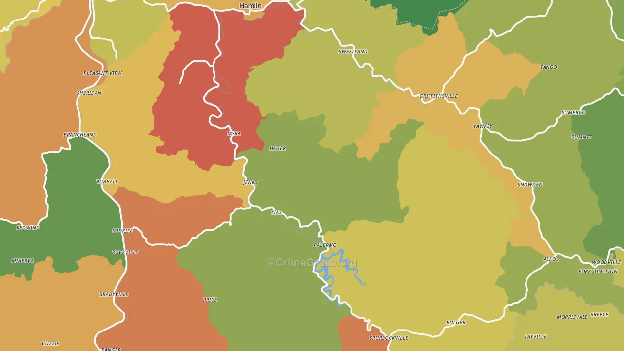 Lincoln County, WV Map of Drug-Related Crime Rates