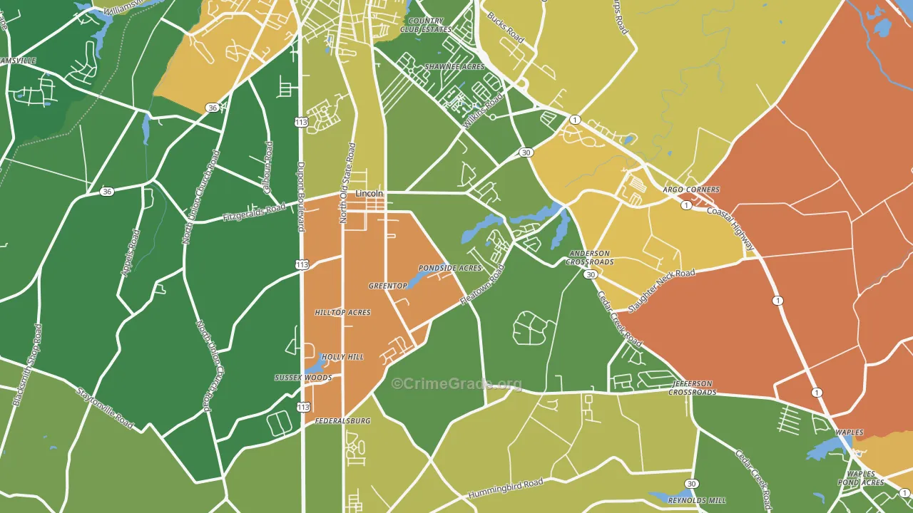 Lincoln, DE Map of Drug-Related Crime Rates