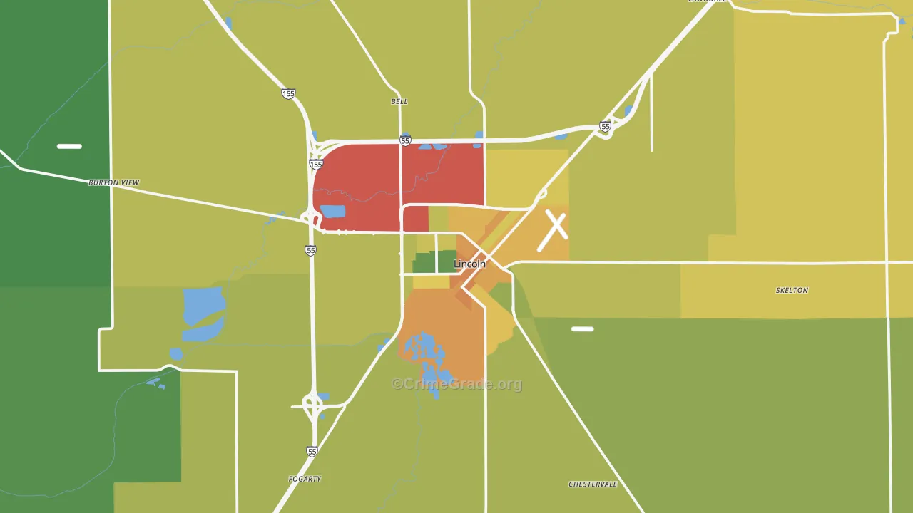 Lincoln, IL Map of Drug-Related Crime Rates