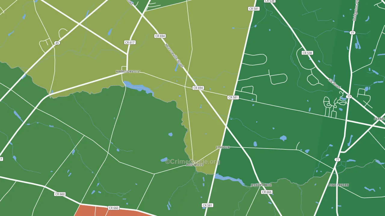 Lincoln, NJ Map of Drug-Related Crime Rates