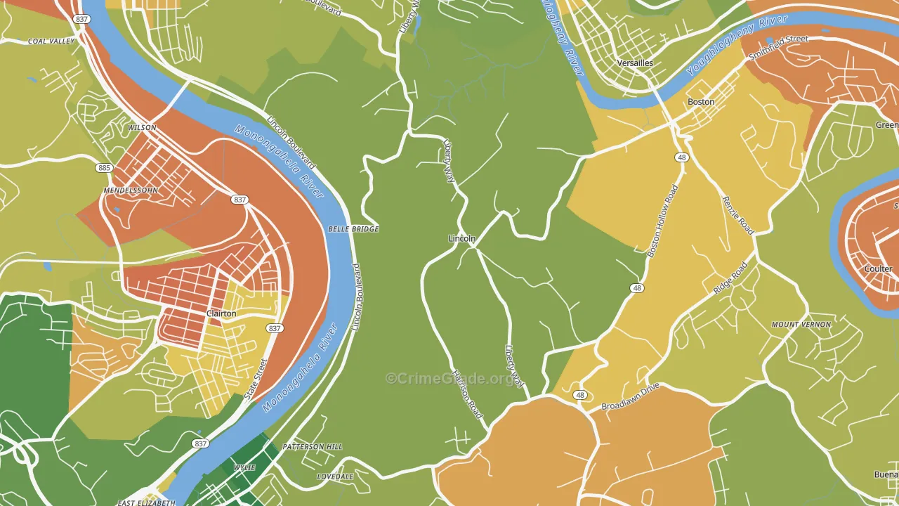 Lincoln, PA Map of Drug-Related Crime Rates