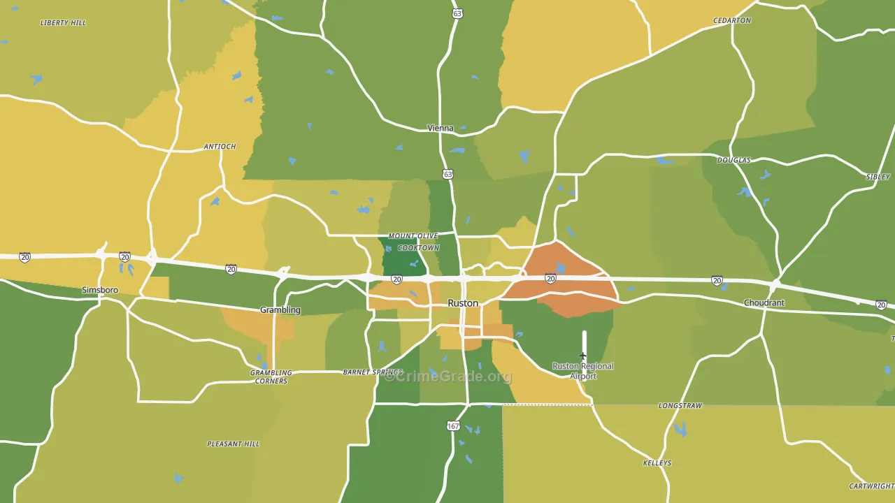 Lincoln Parish, LA Map of Drug-Related Crime Rates