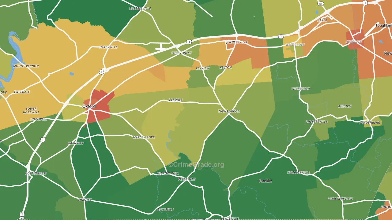 Lincoln University, PA Map of Drug-Related Crime Rates