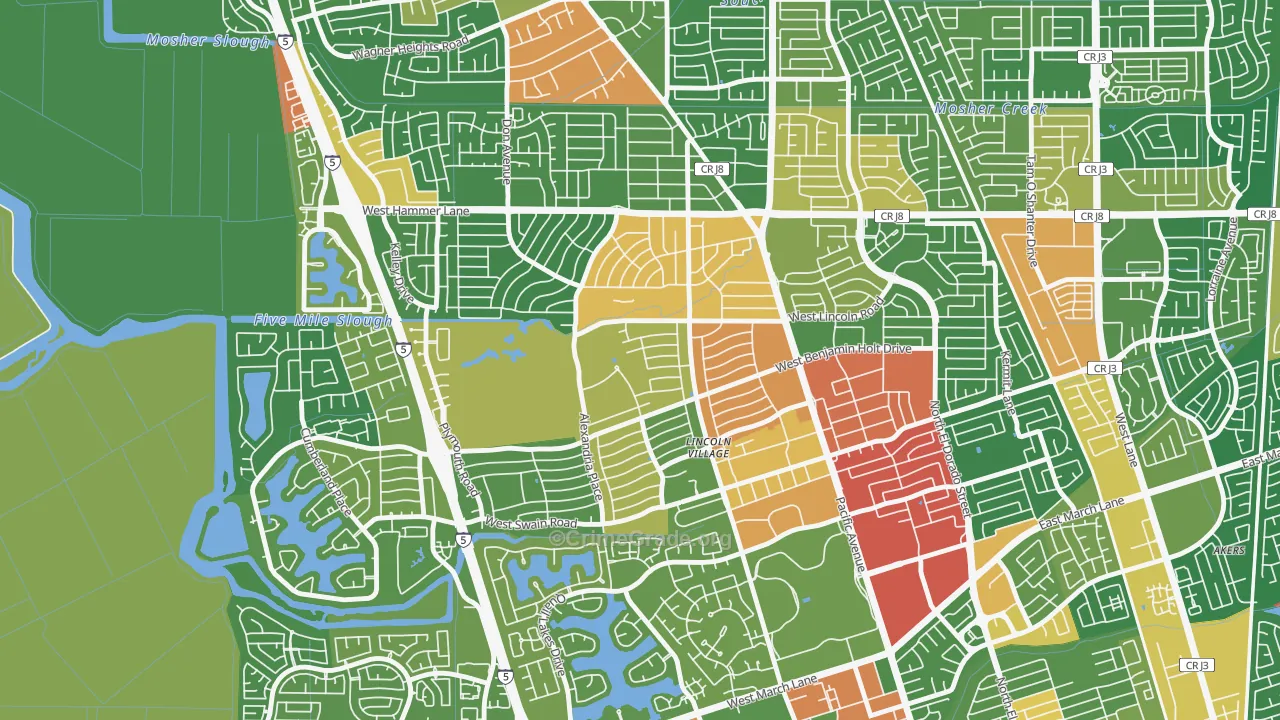 Lincoln Village Proper, Stockton, CA Map of Drug-Related Crime Rates
