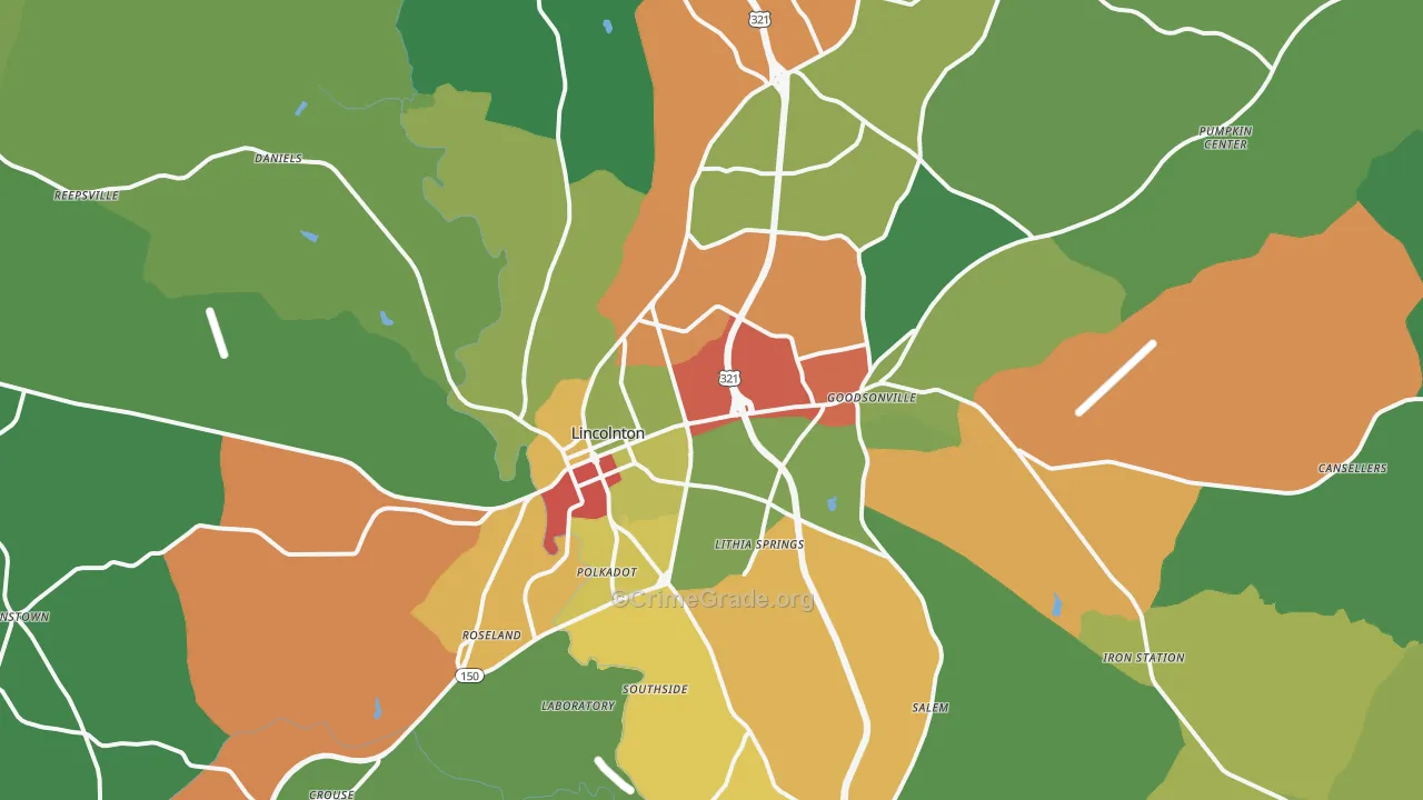 Lincolnton, NC Map of Drug-Related Crime Rates