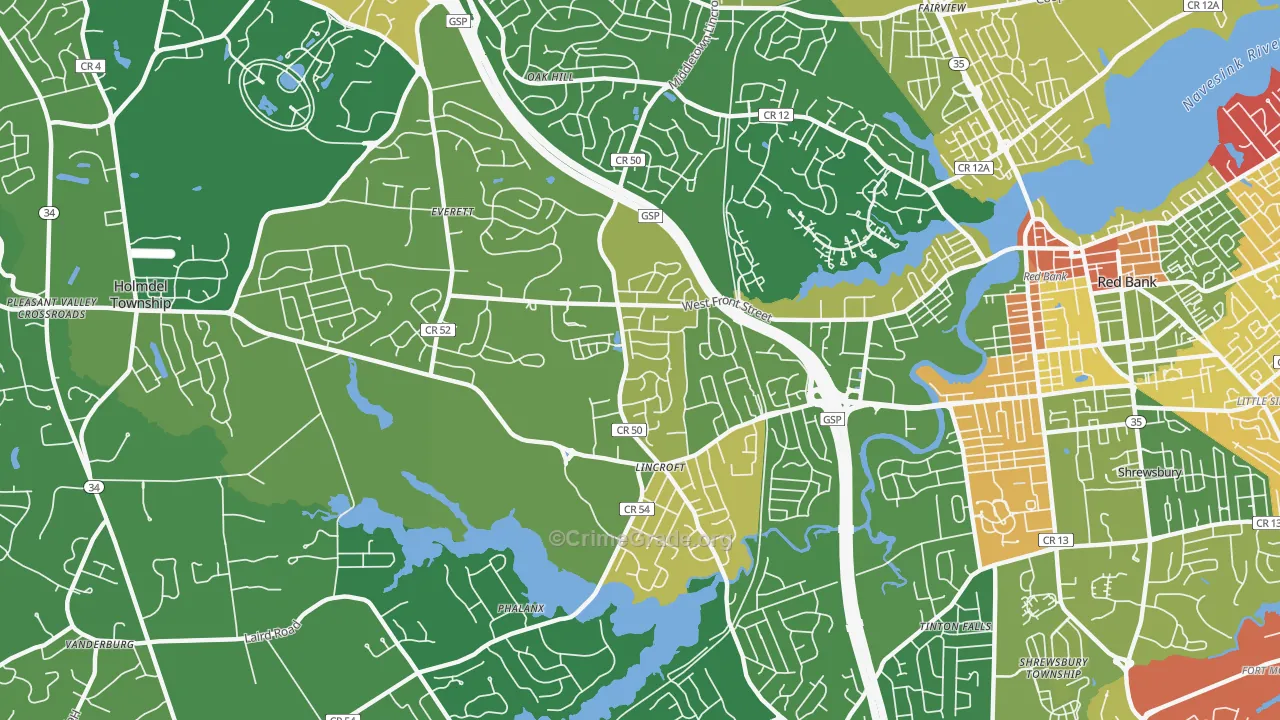 Lincroft, NJ Map of Drug-Related Crime Rates