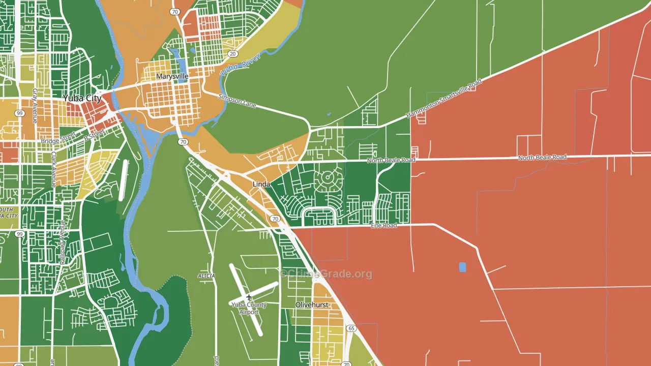 Linda, CA Map of Drug-Related Crime Rates