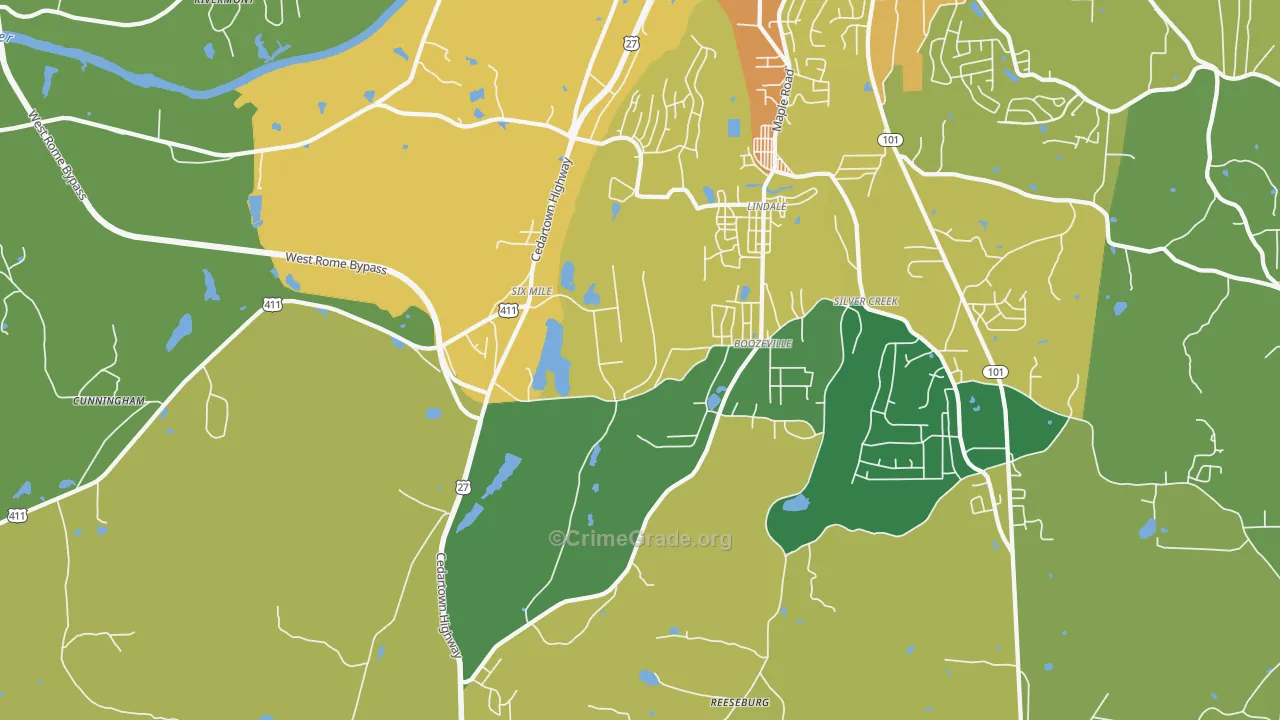 Lindale, GA Map of Drug-Related Crime Rates