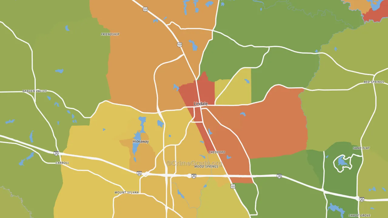 Lindale, TX Map of Drug-Related Crime Rates