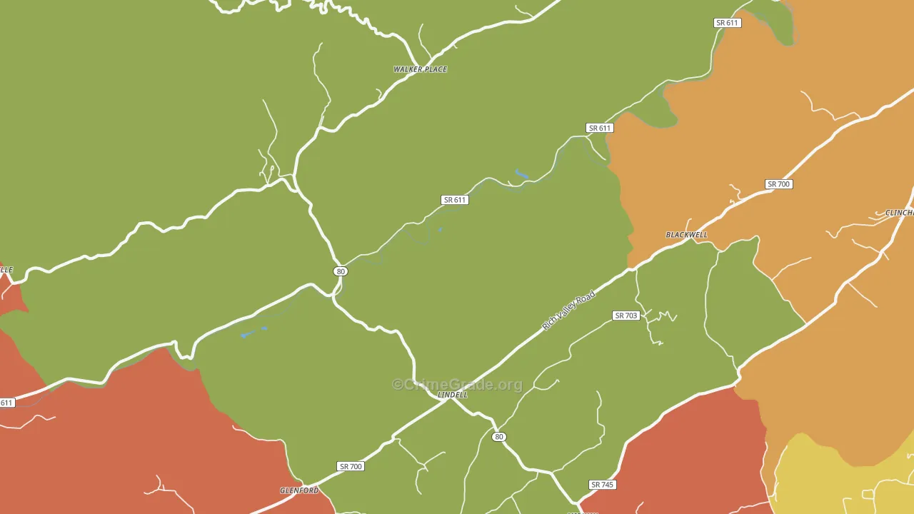 Lindell, VA Map of Drug-Related Crime Rates