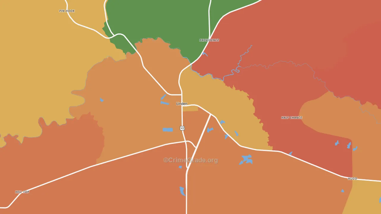Linden, AL Map of Drug-Related Crime Rates