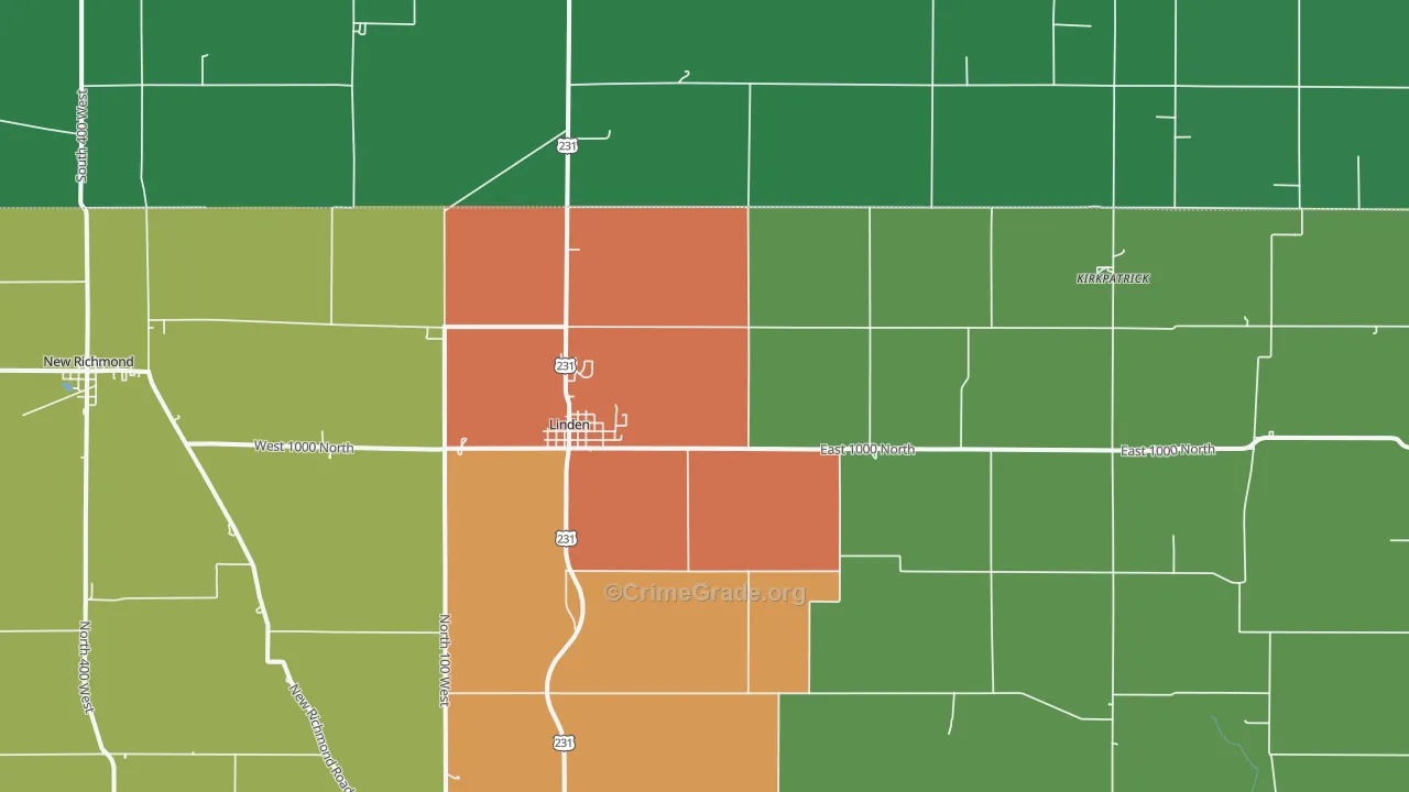 Linden, IN Map of Drug-Related Crime Rates