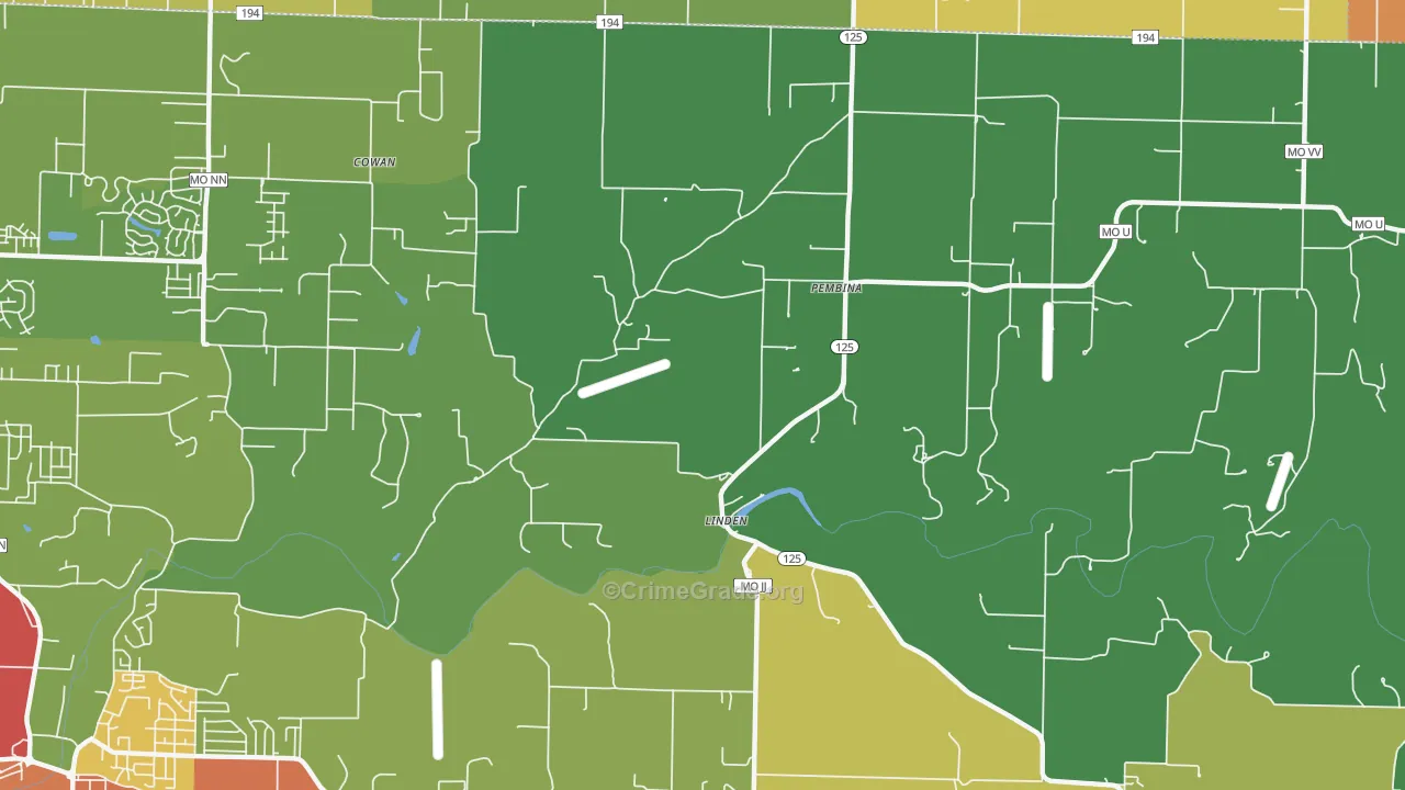 Linden, MO Map of Drug-Related Crime Rates