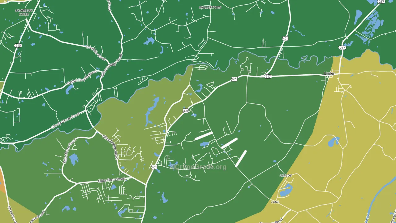 Linden, NC Map of Drug-Related Crime Rates