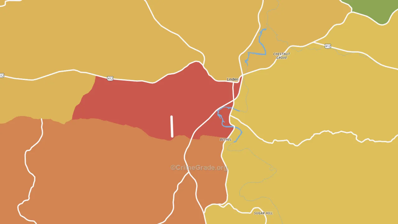 Linden, TN Map of Drug-Related Crime Rates