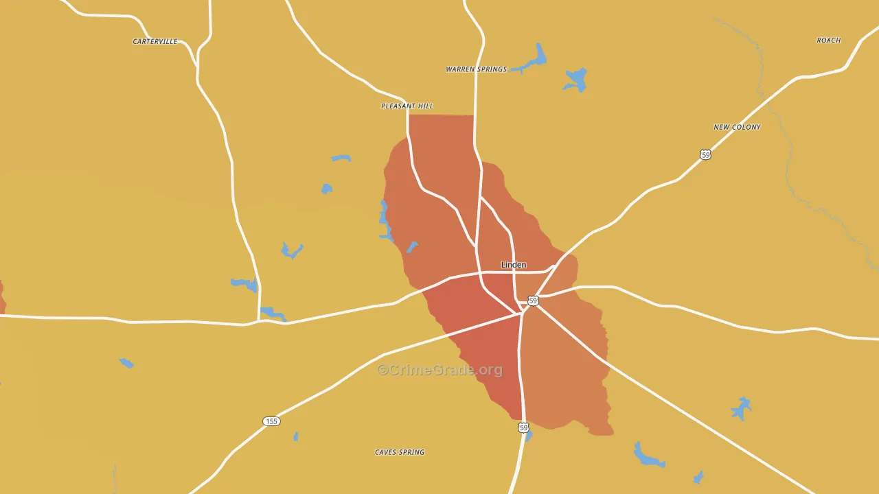 Linden, TX Map of Drug-Related Crime Rates