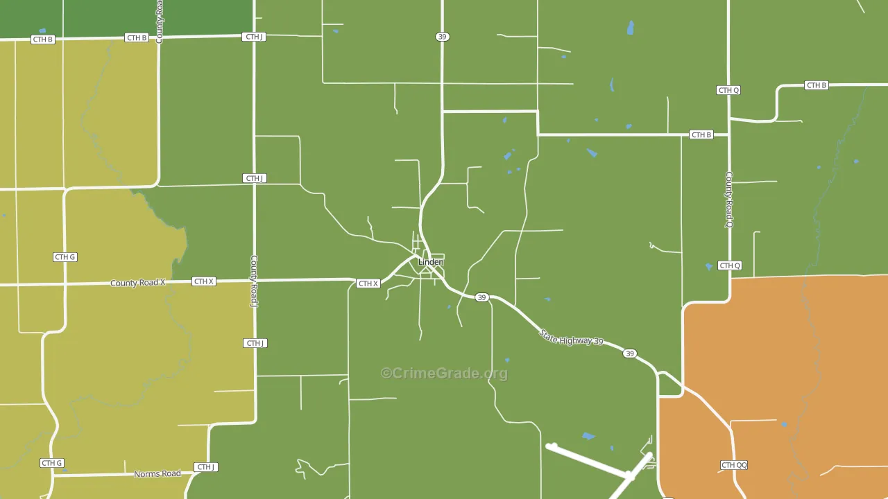Linden, WI Map of Drug-Related Crime Rates