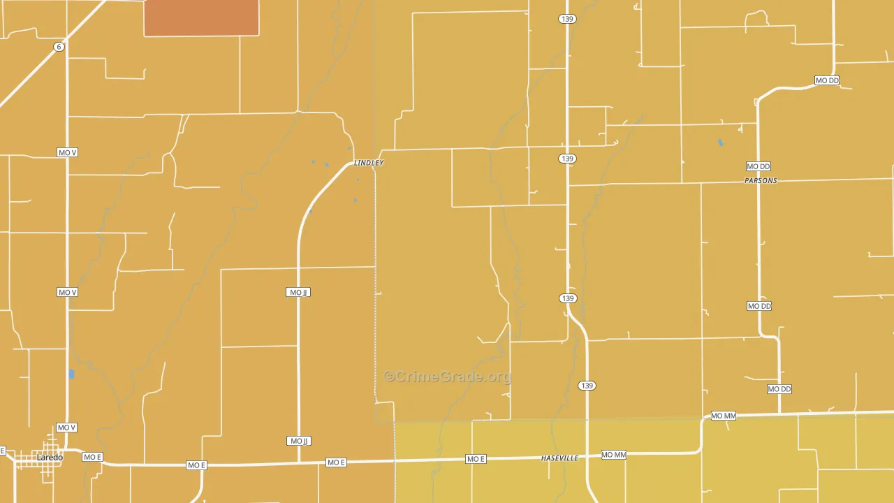 Lindley, MO Map of Drug-Related Crime Rates
