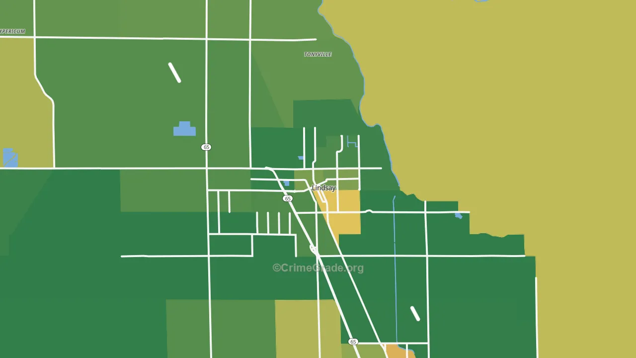 Lindsay, CA Map of Drug-Related Crime Rates
